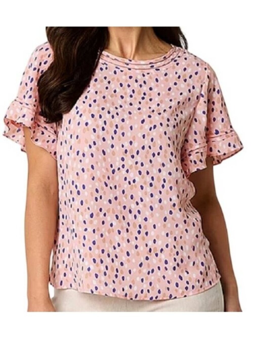 Liz Claiborne Round Neck Short Sleeve Blouse LARGE (616) - Picture 1 of 9